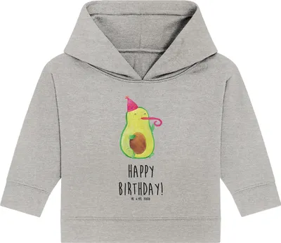 Produktbild von Mr. & Mrs. Panda Organic Baby Hoodie Avocado Geburtstag 12. - 18. Monat - Heather Grey - Geschenk, Feier, Frucht, Kapuzensweatshirt, Party, Happy Birthday, Kapuzenshirt
