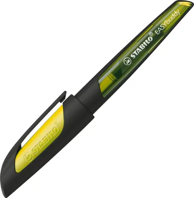 Obrázek produktu pro Školní plnicí pero s hrotem A pro začátečníky - STABILO EASYbuddy v barvě černá/limetková - barva psaní modrá (smazatelná) - jedno pero - náplň je součástí balení