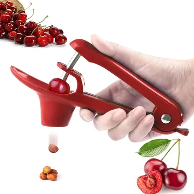 Immagine prodotto di Strumento da cucina in acciaio inossidabile e silicone per rimuovere i noccioli dalle ciliegie