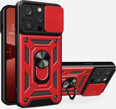 Produktbild von Armor Handyhülle für Apple iPhone 16 Pro Kameraschutz Handy Panzer Case Cover Schutzhülle Outdoor Farbe: Rot