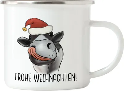 Produktbild von Frohe Weihnachten Emaille Tasse Rind Kuh Fleisch Weihnachtsdekoration Merry Christmas Weihnachtsessen
