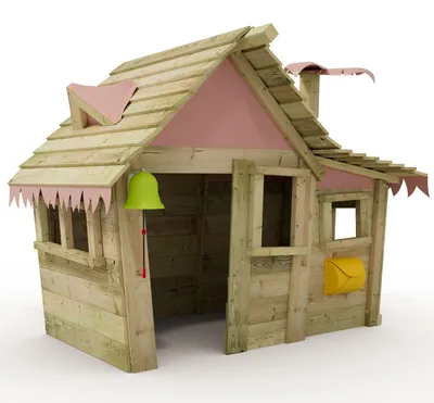 Immagine prodotto di Casetta da gioco Wickey Casita in legno con finestre e tetto in legno color rosa chiaro
