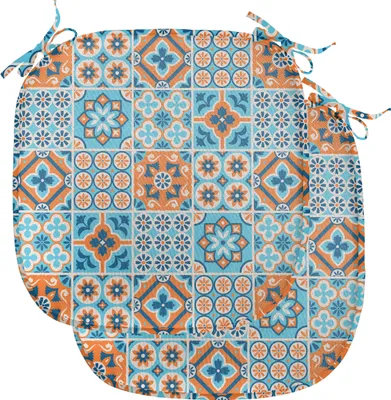 Produktbild von ABAKUHAUS marokkanisch Polster für Esszimmerstühle, Ornament, Dekoratives wasserfestes Kissen mit Riemen für Küchensitze, 40 cm x 40 cm-2er Pack, Dunkles Blau Orange
