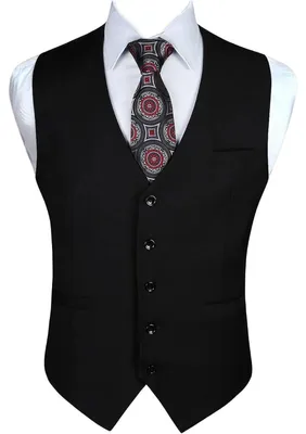 Productafbeelding van Herenvest, V-hals, effen kleur, met zakken, maten XS-4XL, zwart