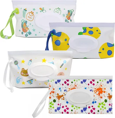 Produktbild von Set aus 4 Babyfeuchttuchspendern, tragbar, nachfüllbar, wiederverwendbar, für unterwegs