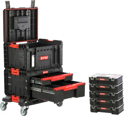 Image de Plate-forme mobile avec boîtes à outils et 5 organiseurs Ensemble d'atelier modulaire PRO