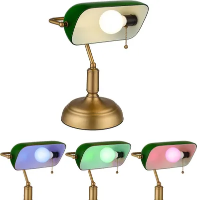 Produktbild von RGB LED Tischleuchte, Bankerlampe, Zugkette, grün, H 36 cm