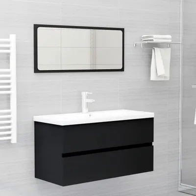 Produktbild von "im Sonderangebot" Waschbeckenunterschrank - CLORIS - Badezimmerschrank - schlichte Design - Schwarz 90x38,5x45 cm Holzwerkstoff - DEMöbel8730339