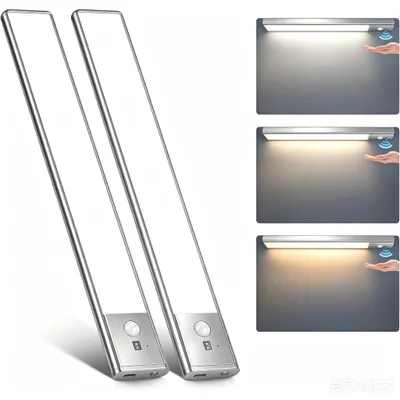 Produktbild von 2 Stück-30cm, LED Unterbauleuchte, Handsweep, 3 Farbtemperaturen, dimmbar, Schrankleuchte mit Bewegungssensor, 80 LED Bewegungsmelder Unterbauleuchte