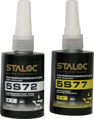 Produktbild von Staloc 5S77 Gewindedichtung niedrigfest für Rohre und Schraubverbindungen - Gewindedichtmittel, Rohrgewindedichtung, 50ml gelb