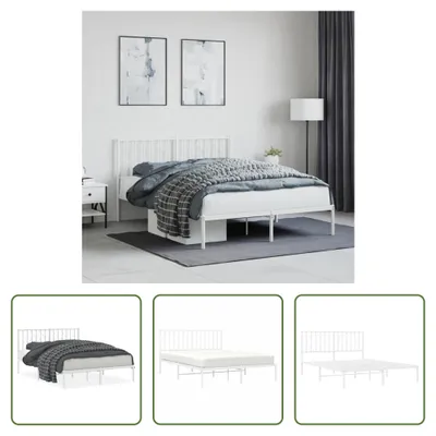 Produktbild von The Living Store Bettgestell mit Kopfteil Metall Weiß 140x200 cm