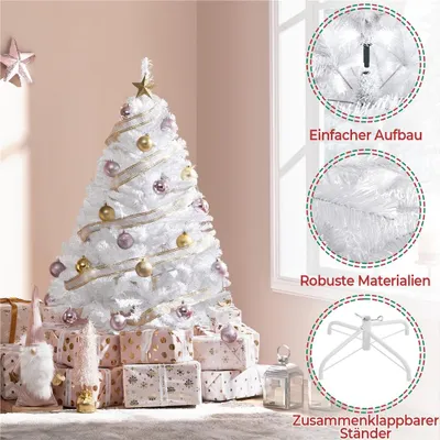 Produktbild von Yaheetech 124 cm Künstlicher Weihnachtsbaum mit 208 Spitzen & faltbarem Metallständer, Tannenbaum Kunstbaum für Weihnachten, Weiß