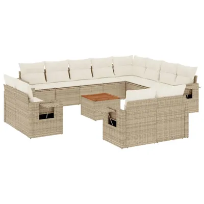 Produktbild von 13-tlg. Garten-Sofagarnitur mit Kissen Beige Poly Rattan