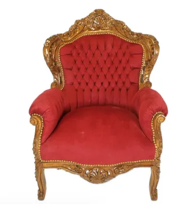 Produktbild von Barocksessel Barock Sessel Barockstuhl Armlehne Rot Braun Stoff Esszimmer Wohnzimmer Büro Flur Schminkstuhl Klassisch Barock Stuhl Premium Luxus