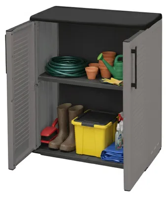 Produktbild von Dbavagnol Outdoor-Garderobe, Mehrzweck-Balkonschrank, Outdoor-Schrank mit 2 Türen, 100 %  Italy, 68 x 37 x 84 cm, gestreifte Oberfläche, Grau und Schwarz