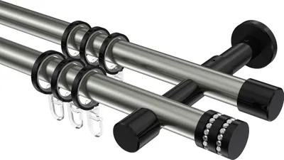 Produktbild von Interdeco Gardinenstange / Vorhangstange Edelstahl-Optik / Schwarz, Typ Prestige Estana (Glitzerkappe), 20 mm Ø 2-läufig, 540 cm