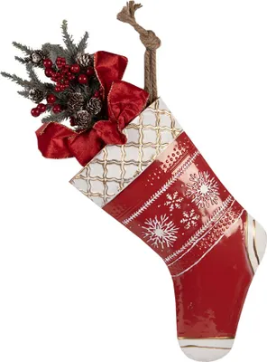 Image de Clayre & Eef Pendentif de Noël Chaussette de Noël 25x6x66 cm rouge métal