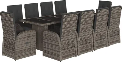 Image de vidaXL Ensemble de jardin 11 pièces avec coussins Gris Poly rotin
