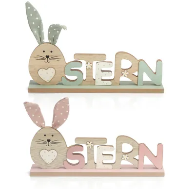 Produktbild von COM-FOUR® 2x Deko Aufsteller für Ostern - Schriftzug mit Osterhasen - Osterdeko zum Hinstellen - Osterdekoration aus Holz