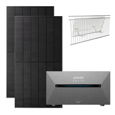 Produktbild von Anker SOLIX 1000W Balkonkraftwerk mit 2×500W JA Solar Modulen mit Halterung für Balkongeländer