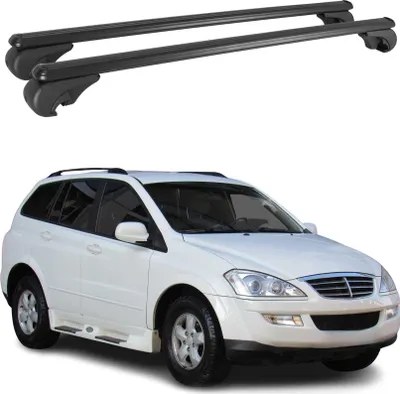Image de Barres de toit Transversales pour Ssangyong Kyron 2006-2011 Aluminium Noir