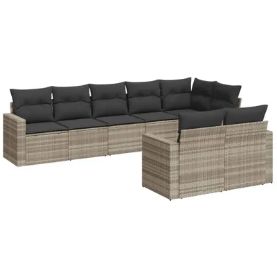 Produktbild von vidaXL 8-tlg. Garten-Sofagarnitur mit Kissen Hellgrau Poly Rattan