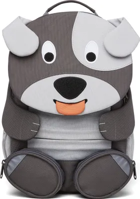 A studio shot of a dog-shaped backpack.