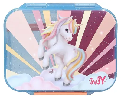 Produktbild von Ylvi Sugar Pop - Brotdose in Pastellfarben mit Einhornmotiv, Lunchbox mit 3 Fächern und Klappdeckel