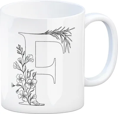 Produktbild von Floral Buchstabe F Kaffeebecher zum Ausmalen für Kunstliebhaber