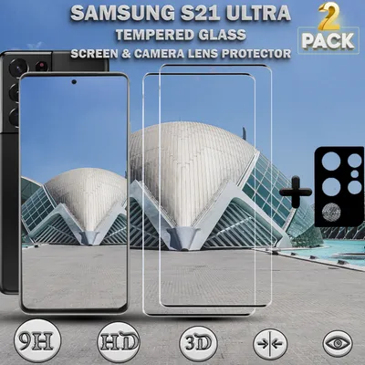 Zdjęcie produktu dla 2-pak ochraniaczy ekranu i obiektywu Samsung Galaxy S21 Ultra wykonanych ze szkła hartowanego 9H