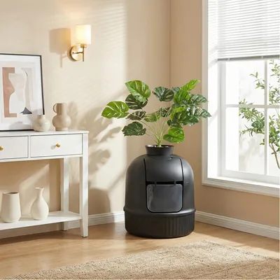 Produktbild von FEANDREA Katzentoilette mit Tür, Blumentopf, verstecktes Katzenklo für Wohnzimmer, mit Filter, schwarz