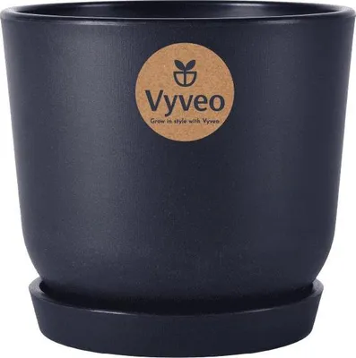 Immagine prodotto di Vyveo - Vaso da fiori Soren con sottovaso - Nero - 16x14