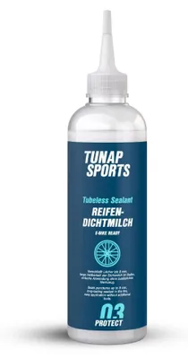 Produktbild von TUNAP SPORTS Reifendichtmilch 250 ml | Tubeless Sealant für MTB, Gravel, Rennrad & E-Bike | Verschließt Löcher bis 7 mm | Schnelle & einfache Anwendung | Zuverlässiger Pannenschutz