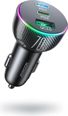 Produktbild von Joyroom Multi-Color PD Autoladegerät mit USB-A+ 2 x USB-C 70W - Schwarz