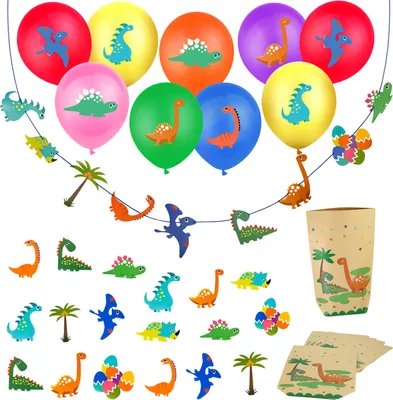 Produktbild von Oblique Unique Dino Deko Set Kinder Geburtstag Jungs - Dinosaurier Ballons + Girlande + Geschenktüten + Konfetti