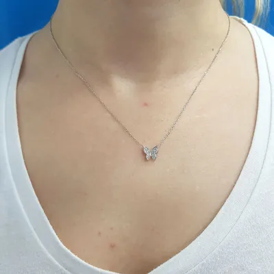 Produktbild von Schmetterling Diamanten (Brillant-Schliff) Anhänger Collier Halskette 14 Karat Weißgold