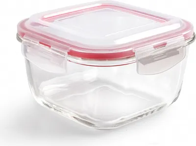 Produktbild von Lebensmittelauflauf Ibili-Borosilikat, Borosilikatglas, 16x16x9,5 cm, 1 l, transparent/rot