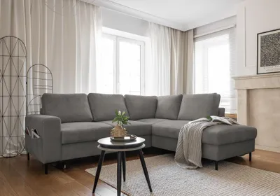 Produktbild von MIUFORM Lofty Lilly Ecksofa mit Bettfunktion L-FORM RECHTS – 237 x 197 cm - Hellgrau - Sofa Schlafsofa Couch