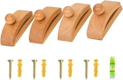 Productafbeelding van Wandhaken 4 stuks, beukenhout, 7.7 x 2.9 x 4.5 cm, voor wanddecoratie