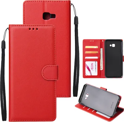 Produktbild von Für Samsung J4 plus Flip-Typ Leder Schutzhülle mit 3 Kartenposition Schnalle Design Abdeckung rot