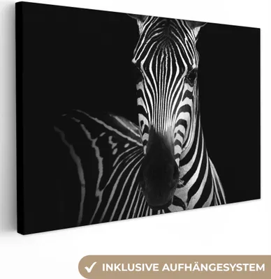 Produktbild von MuchoWow® - Leinwandbilder - Zebra - Schwarz - Weiß - Tiere, Wandbild, Wanddeko Bilder Wohnzimmer, 60x40 cm