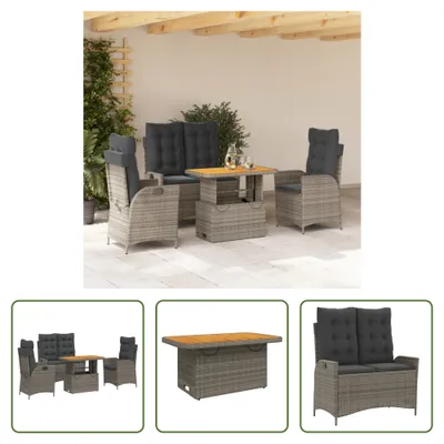 Produktbild von The Living Store 4-tlg. Garten-Essgruppe mit Kissen Grau Poly Rattan