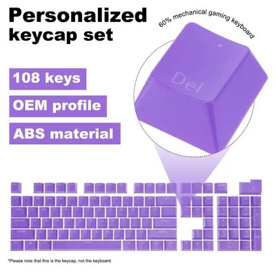 Image de 108 ClšŠs Pouding ClšŠs-capuchon Ensemble OEM Profil 60 Pourcentage ABS pour MšŠcanique Clavier Agencement, FoncšŠ Violet Double Coup