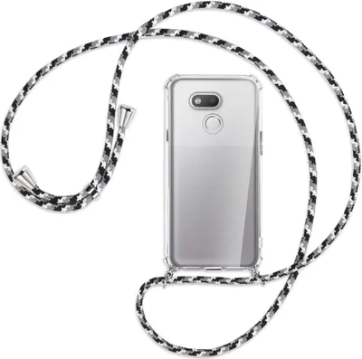 Produktbild von Handykette Backcover-Schutzhülle mit Band (Metall silberfarben) für HTC Desire 12s - schwarz/grau/weiß