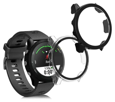 Produktbild von kwmobile 2x Glas Hülle für Garmin Forerunner 255 / 255 Music Schutzhülle - Fullbody Fitnesstracker Case Set aus Glas - Schwarz Transparent