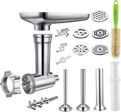 Image de Accessoire hachoir pour robot de cuisine KitchenAid/PHISINIC - 3 remplisseurs de saucisses, 2 lames de broyage, 5 plaques de broyage