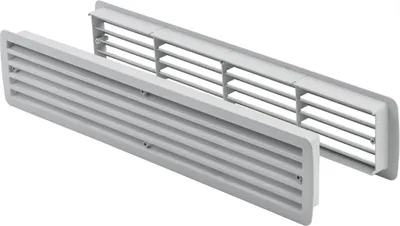Two gray plastic ventilation grilles are shown against a white background.