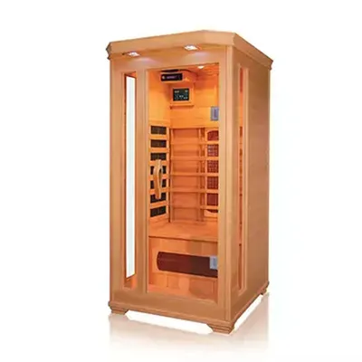 Produktbild von PureHaven Infrarotkabine 90x90x190 cm aus Pacific Coast Hemlock-Holz Bluetooth-Soundsystem Timer Lichttherapie in 4 Farben digitale Steuerung