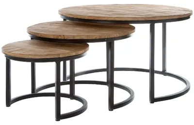Image de Casa Padrino Luxe Table basse set de 3 couleurs naturelles / noir Ø 78 x H. 48 cm - Tables de salon rondes avec piètement métallique semi-circulaire