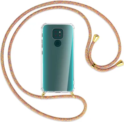 Produktbild von Handykette Backcover-Schutzhülle mit Band (Metall goldfarben) für Motorola Moto G9 / G9 Play - Rainbow